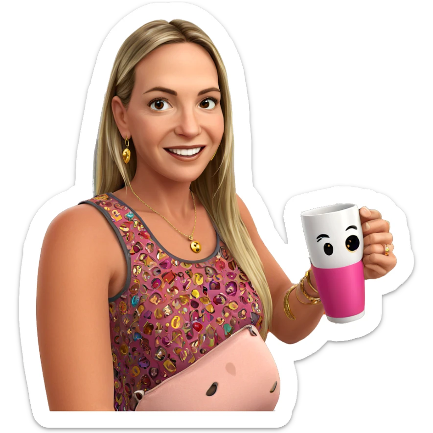 smiling girl with jewelry cup sticker