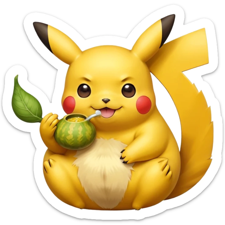 Cute happy Pikachu sipping from gourd Yerba mate from Argentina in hanD sticker