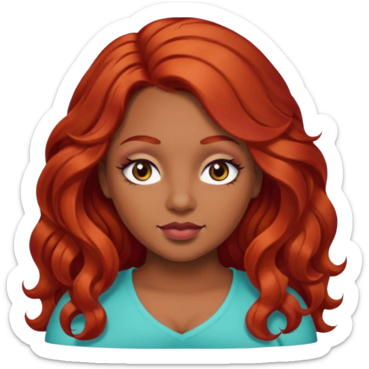 Plus size red hair brown face small eyes long hair Asian eyes small eyes wavy hair eye lashes  sticker