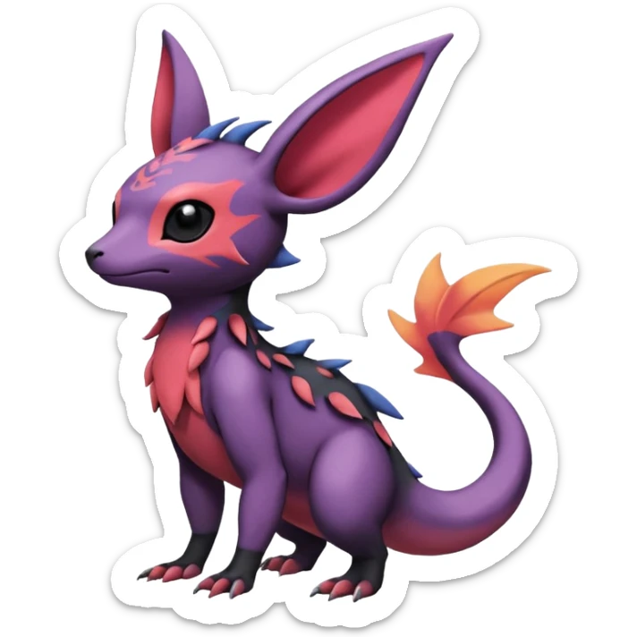 Rare exotic cute epic aesthetic Salandit-Eevee-Noibat-species-Fakemon-hybrid-creature, with markings, full body sticker