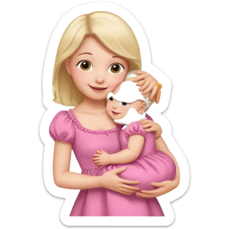Draw an baby girl with dress being hold by mother sticker