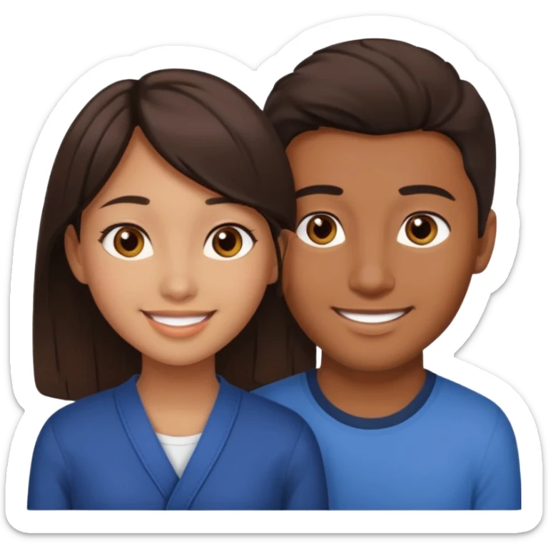 A darker Asian girl with brown eyes and dark brown hair, with her caucasian boyfriend who has hazel eyes and light brown hair. sticker