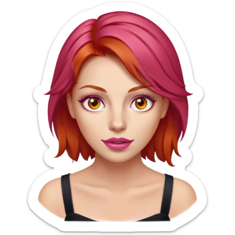 Mulher com o cabelo vermelho fogo, olhos castanhos claro ,boca rosinha sticker