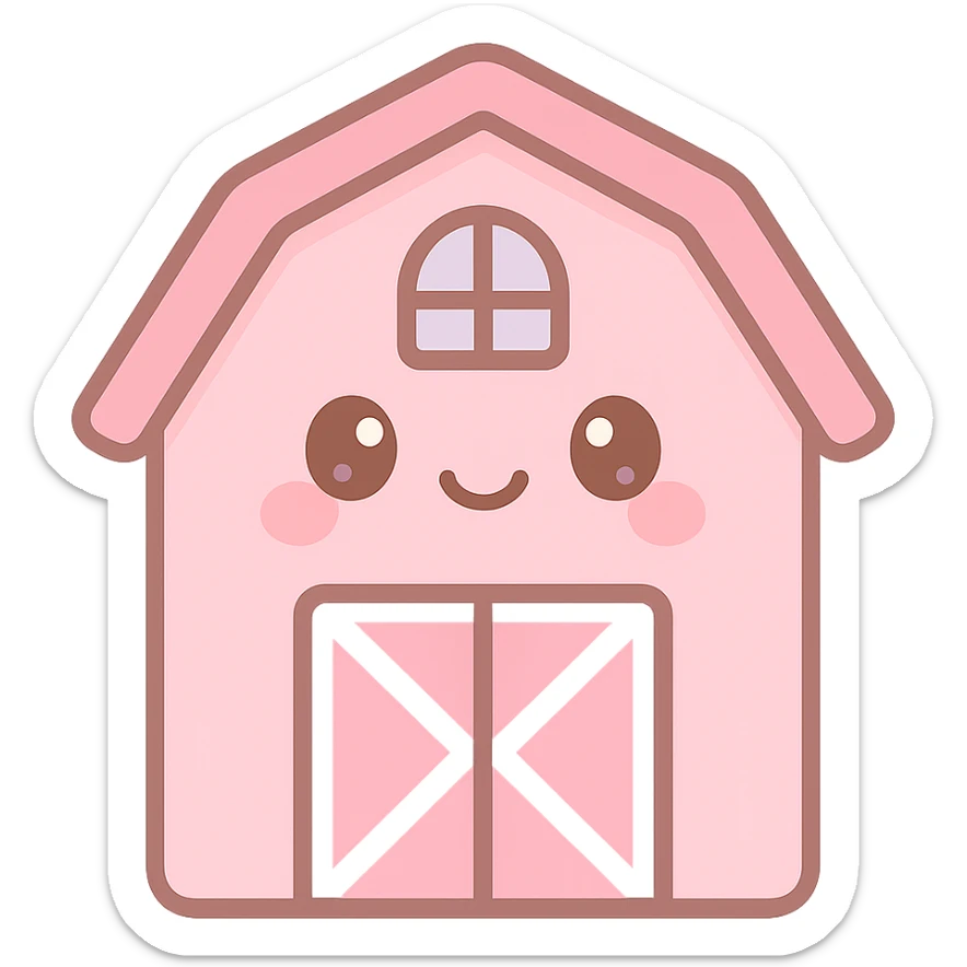 Amish barn, kawaii style, emoji aesthetic, cute and simple, soft pink color palette, no text sticker