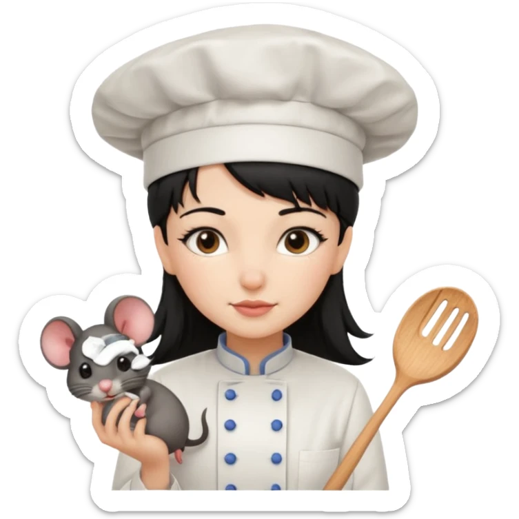 A rat with a fringe and chefs hat girl black hair sticker