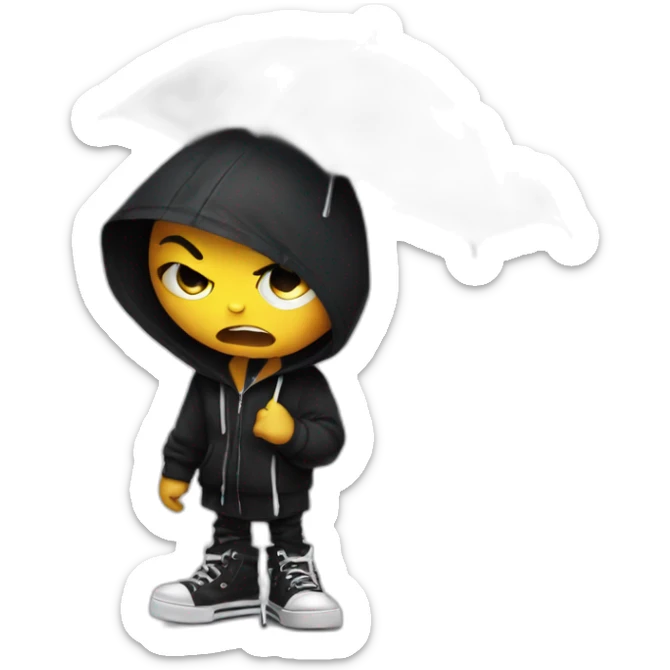 Angry emo kid in hoodie with umbrella in rick owens shoes sticker