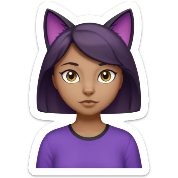 Cartoon female Anthro phobic black cat with brown short hair with purple shirt sticker