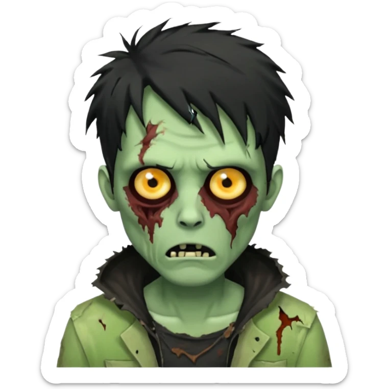 crie um emoji de zumbi homen de cabelo preto bagunçado assim🧟 sticker