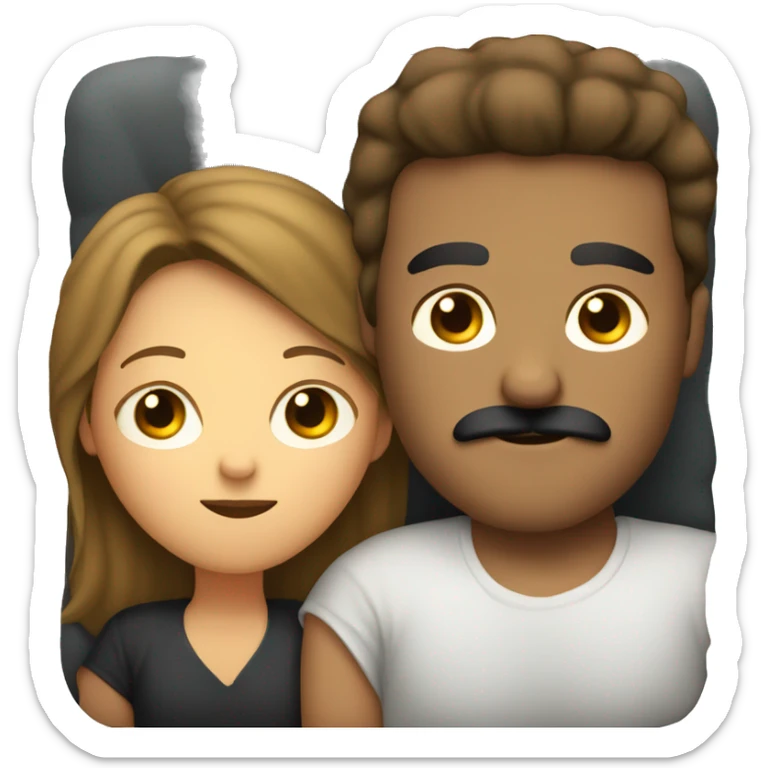 White guy with black mustache snuggling on couch with girl with brown hair  sticker