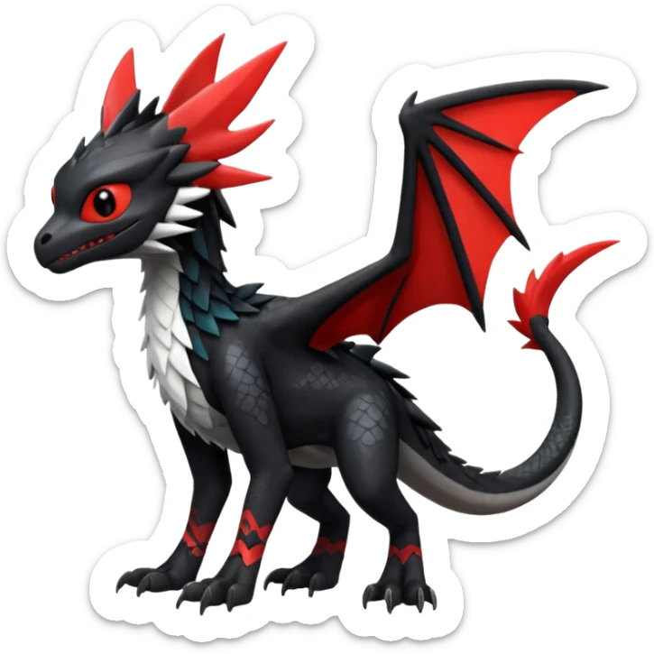 Shiny Red And Black Colorful Toothless-Trico-Silvally-Fakémon-hybrid-creature (full body)  sticker
