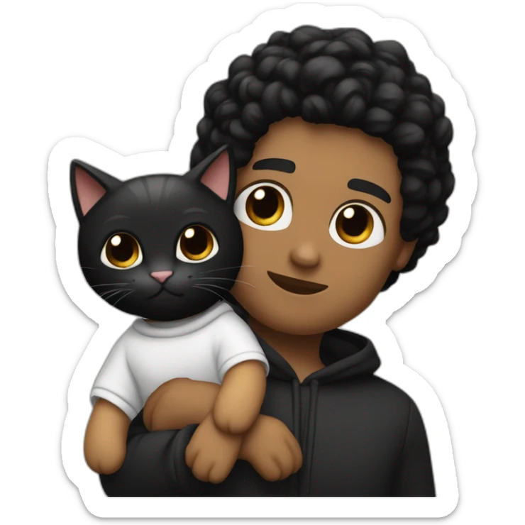 white man black hair, beany in tracksuit holdin black cat like a baby in arms sticker
