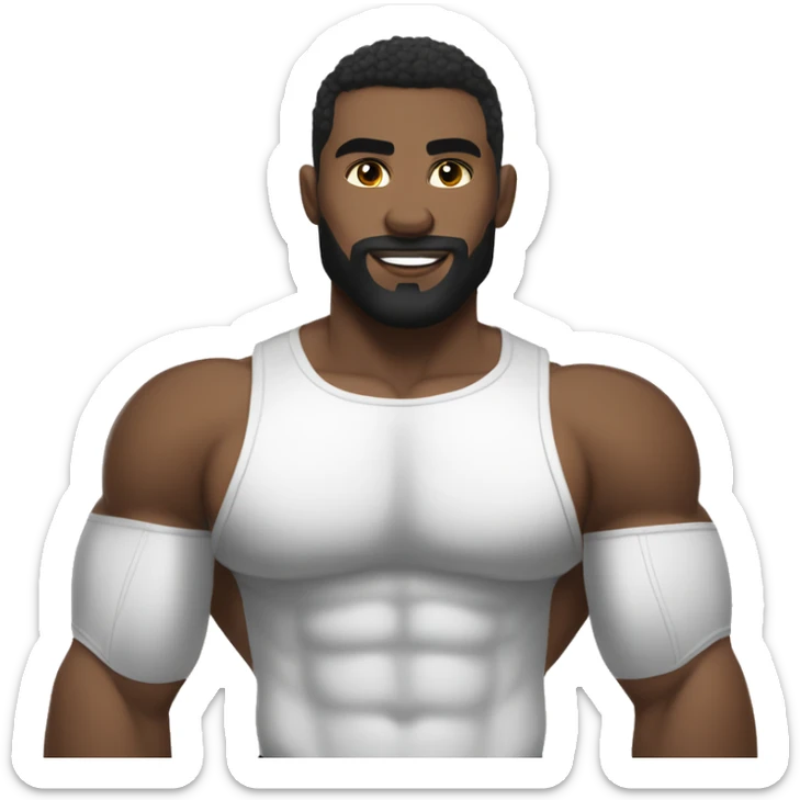 White skin, black hair, hairy body, Bodybuilder, high and tight military haircut, wearing white underwear sticker