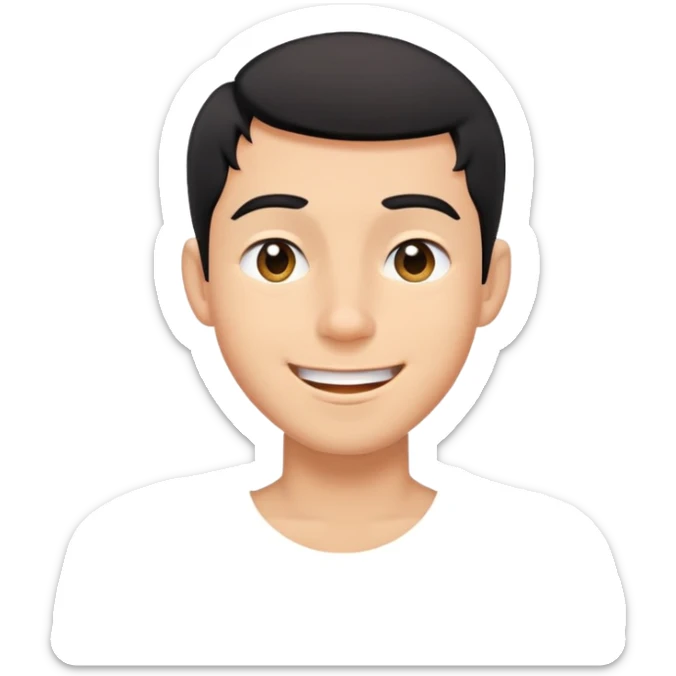 Short black haired male winking with a big smile, young man with short black hair winking one eye and smiling happily sticker