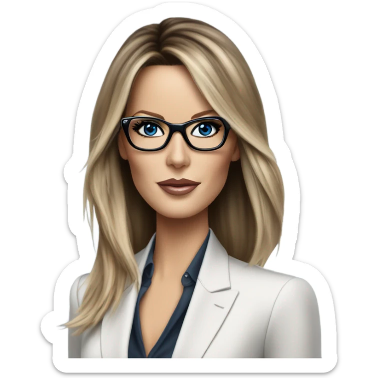 Hyper Realistic photo Kate Beckinsale blue eyes wearing glasses in a business meeting high fashion  sticker