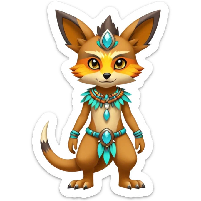 Anthro Sona Cool Edgy Cute Colorful Shy Shamanic Tribal Shiny Fakemon-Fantasy-Creature Full Body sticker