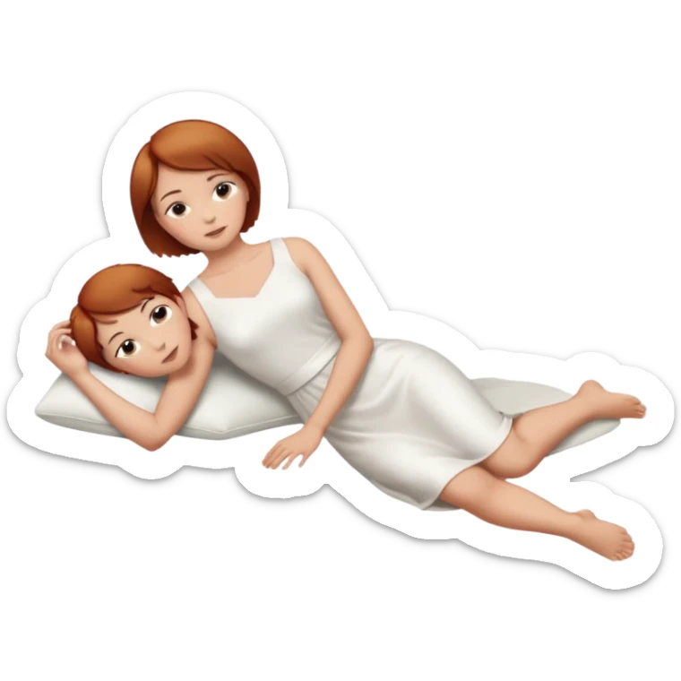 a woman, alone, short hair, light skin, auburn hair, laying on her side, full body is visible, feet are down. do not include other people, faces, or characters sticker