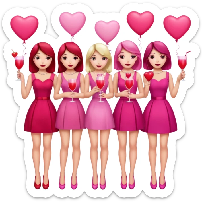 galentines party : change their outfits in red and pink, add pink heart balloons and pink cocktails in their hands sticker