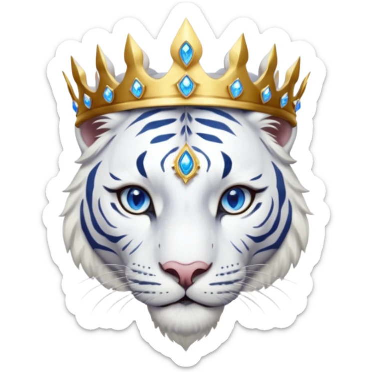 ESO Female white tiger khajiit leader of the umbral rose, blue eyes, blue 'third eye' gem, something symbolizing leadership ruling sticker