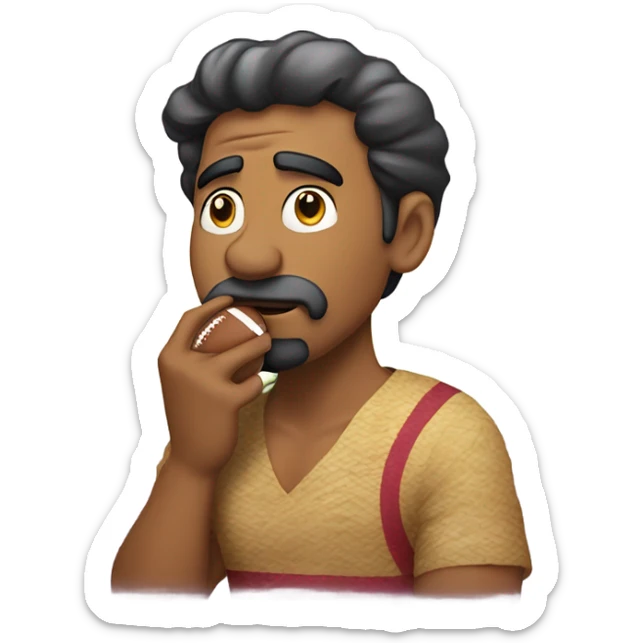 Hawaiian Man thinking of eggplant with drool and holding a football  sticker