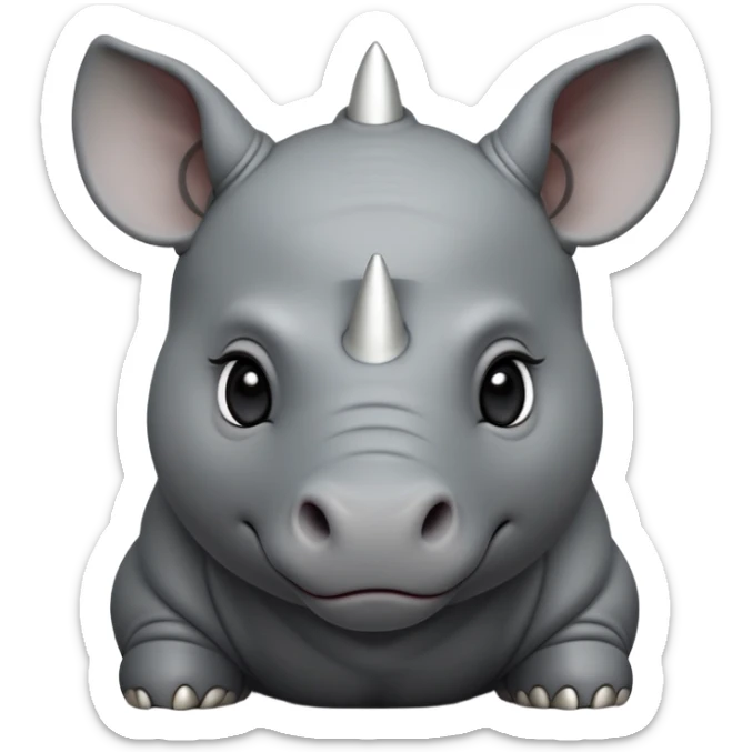 cinematic-noble-baby-rhinoceros-portrait-emoji,slate-grey-hide--poised-and-regal,-with-a-massive,-powerful-build-and-a-thick, white horn -deep-set-soulful-piercing-eyes,-simplified-yet-sharp-and-sophisticated-features,-highly-detailed,-large-black-eyes sticker