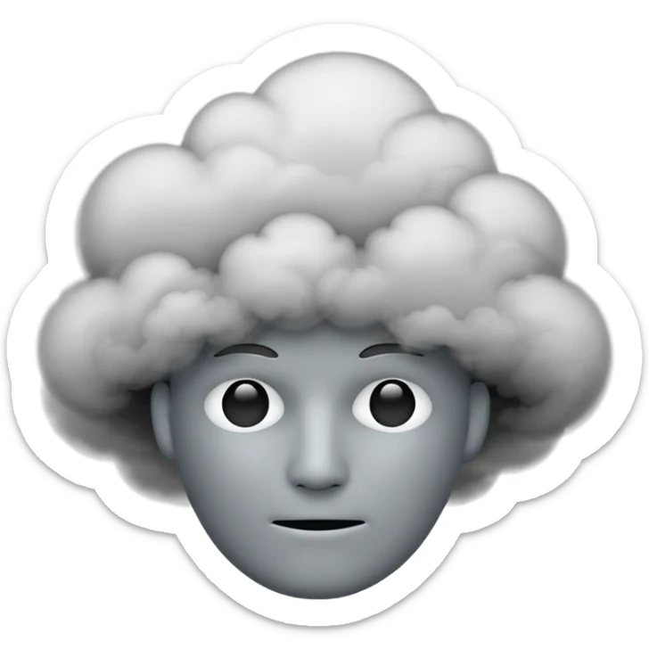 Minimalist emoji-style sticker of a faceless head surrounded by smoke. No facial features. Grayscale tones, soft outline.
 sticker