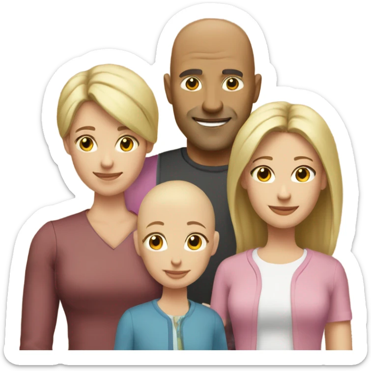 family bald father  blond daughter  brown hair mother sticker