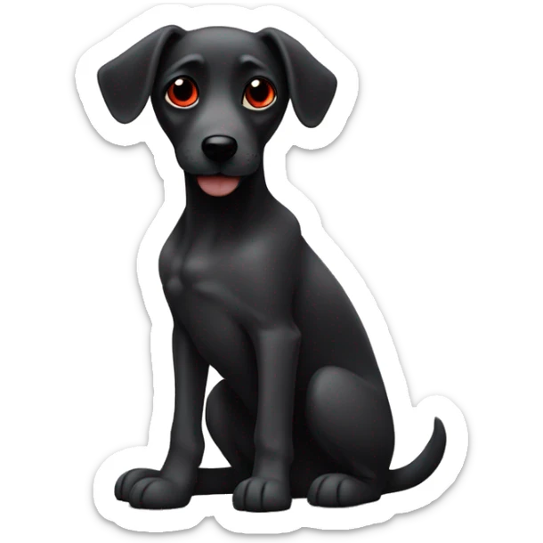 Dog with black ears, saggy red eyes, sitting like a good girl sticker
