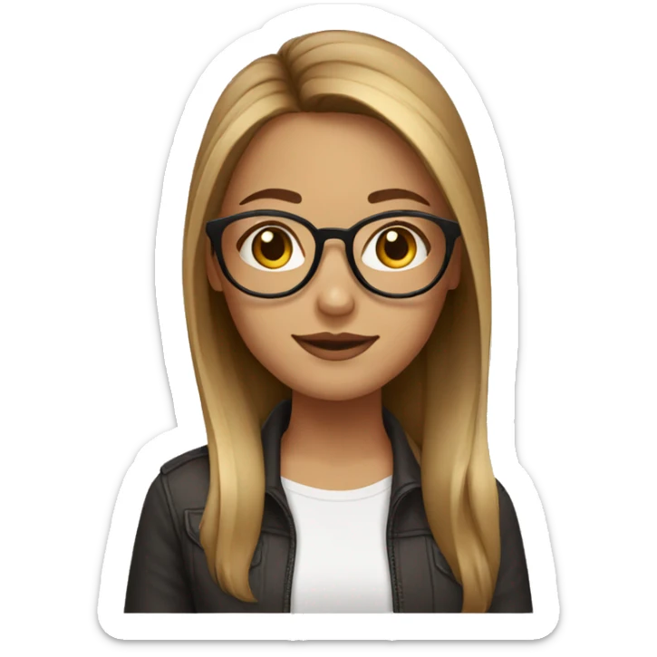 girl with round glasses and brown hair with blonde highlights in the front sticker