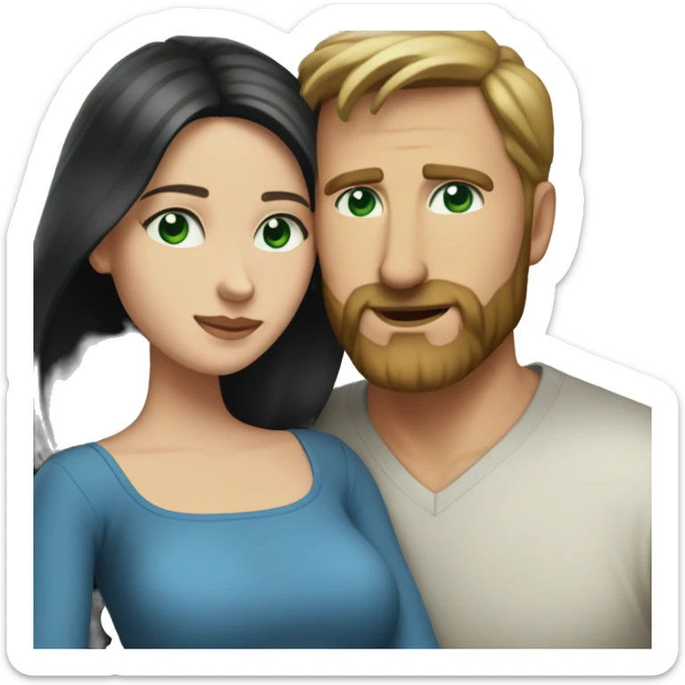 White man BROWN beard and blue eyes and BROWN hair hugging white woman with long black hair and green eyes sticker