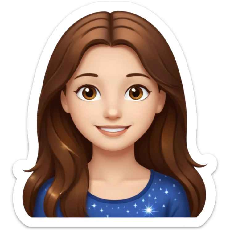 beautiful girl with long and brown hair and brown eyes with sparkles by herside sticker