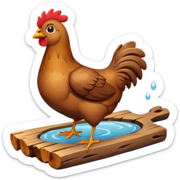 Selde tahta parçasının üzerinde kahverengi suda sürüklenen tavuk sticker