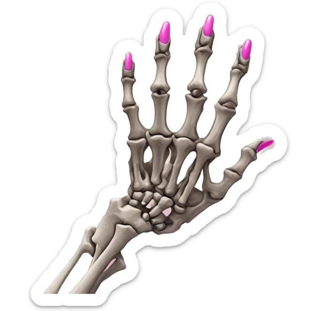 Pretty skeleton 5 fingers hand with pink nails manicure girly design but stylish minimalistic sticker