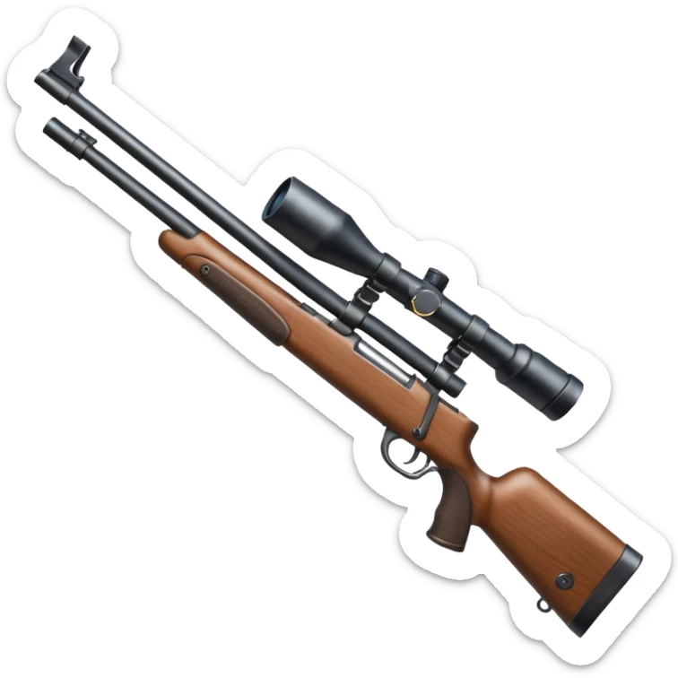 deer hunting bolt action rifle with a scope mounted to the top of the gun barrel and a sling attached properly to the underside of the gun sticker