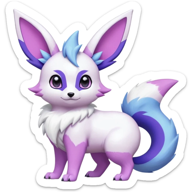 Frosty Albino Shiny White with Violet and Indigo and pink markings Eevee-Liepard-Zangoose-Pokémon-Digimon-Fakémon-fusion-hybrid-creature sticker
