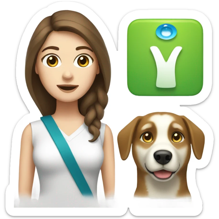 White Woman hair brown and bleus eyes and golden Husky With green eyes sticker