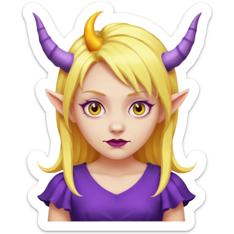  yellow hair girl with evil horns and purple dress sticker