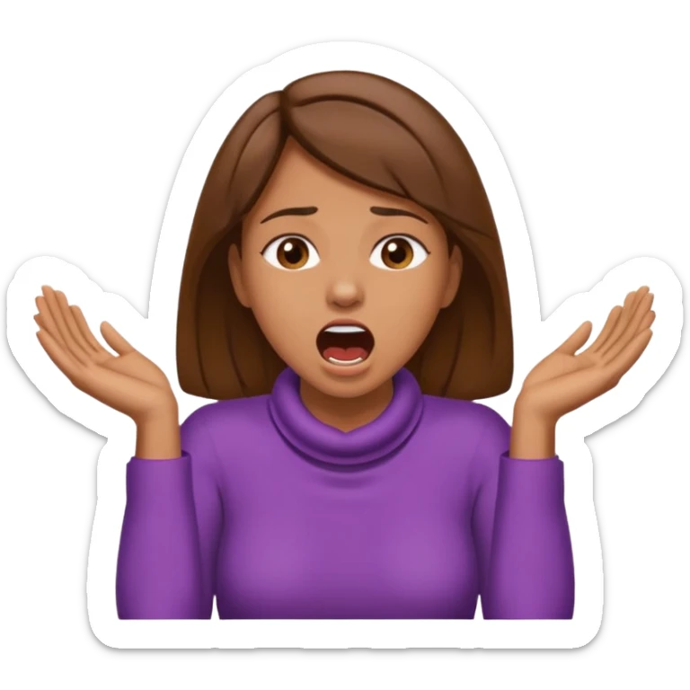 the woman emoji with brown hair and tan skin choking herself out with both hands on her neck with her mouth open sticker