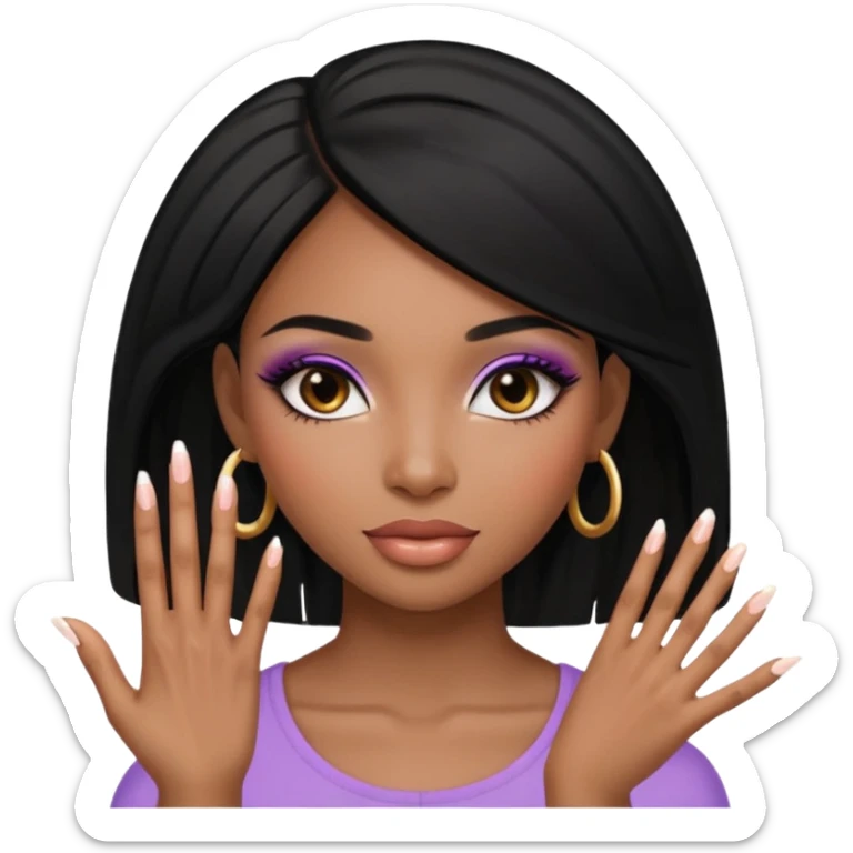 face girl with nails and cute make up black girl strait hair sticker