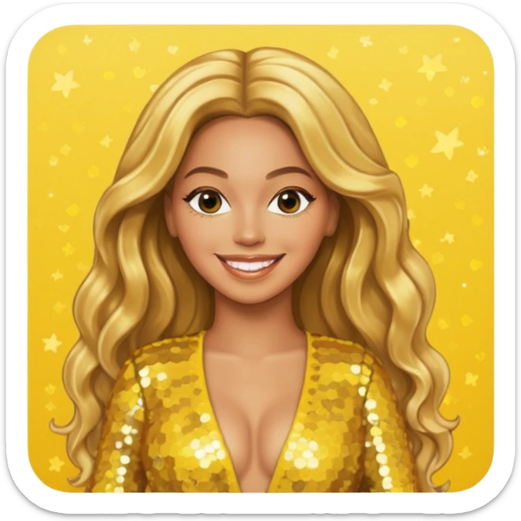 Beyonce from Destiny's Child with long golden blonde hair, yellow sequin outfit sticker