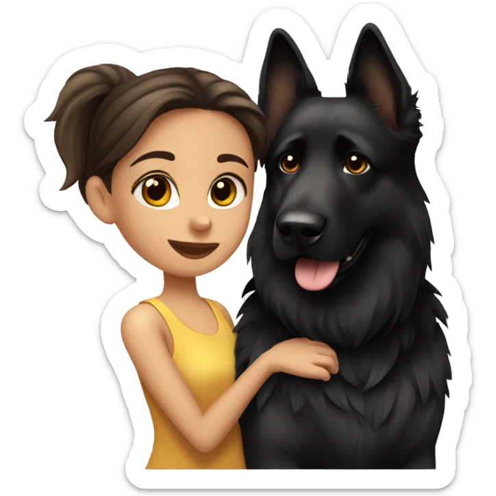 Brunette girl with long hair kissing black German shepherd dog  sticker