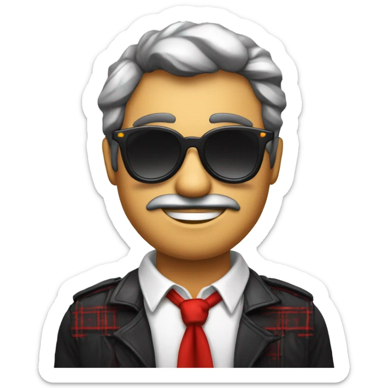 Señor sin pelo con gafas de sol oscuras rock y camisa cuadros roja y negra sticker