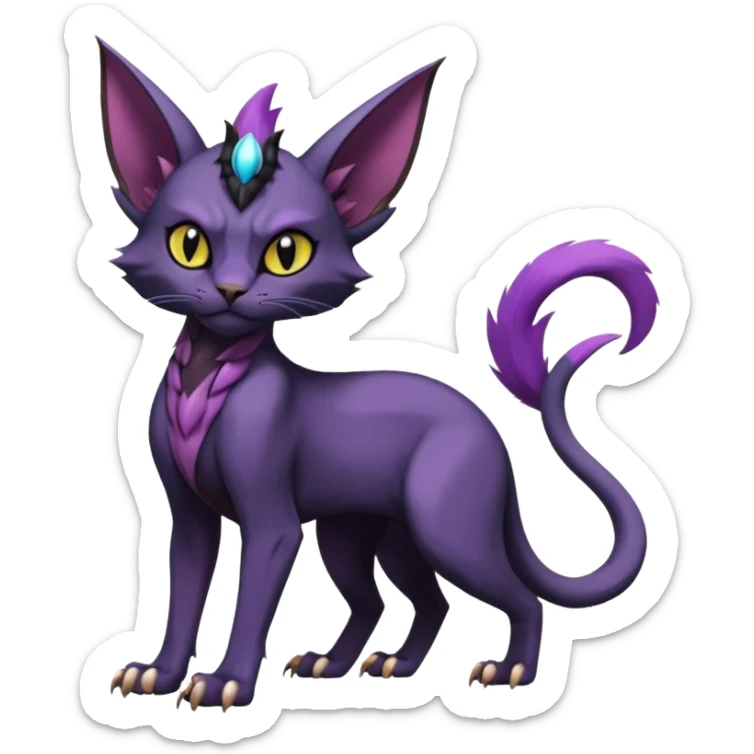 Black edgy Noivern-Noibat-Purloin-Sphynx-Lykoi-Caracal-cat-Fakemon-fusion-hybrid-creature sticker