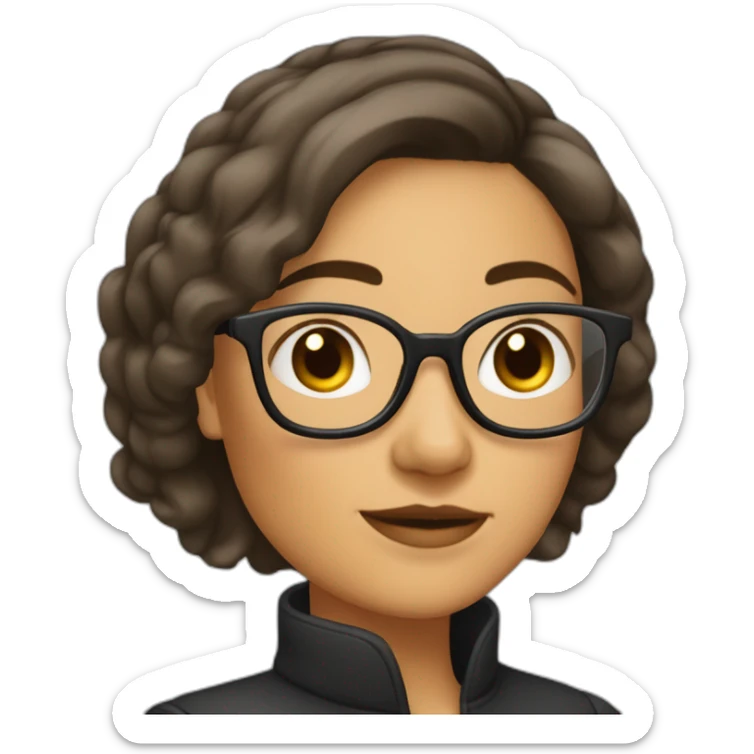 Femme brune coupe au carré court, avec lunettes carré sticker