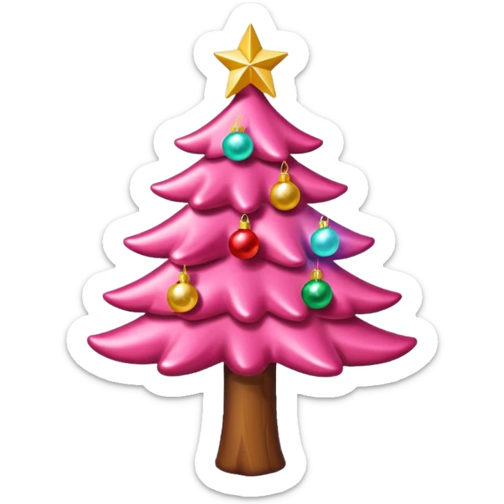 Crea un arbol de navidad en color rosa que parezca de caramelo Agrega luces navideñas has que la estrella  de arriba brille sticker