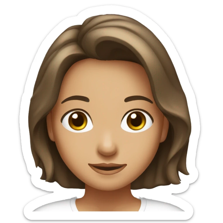 brunette girl, Italian, big hazel eyes, shiny hair, tanned complexion, good health, white t-shirt sticker