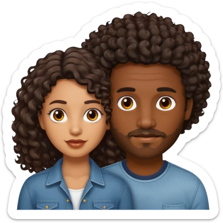 Dark brown skin man with a light beard and a curly   fade haircut with dark brown eyes with a light brown Latina woman with dark wavy hair  sticker