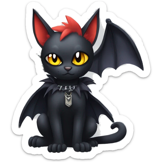 Black Edgy Kawaii Punk-Gothic Bat-winged Litten-Bat-cat-Fakemon full body sticker