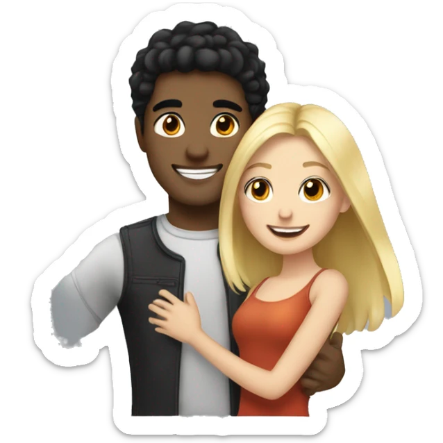 Blonde girl happy and celebrated with boyfriend with black hair  sticker