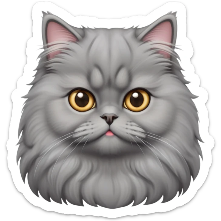 cinematic-adorable-big-eyed-fluffy-grey-persian-cat-portrait-emoji,-head-tilted-playfully-with-a-sweet-expression,-fluffy-grey-fur,-simplified-yet-irresistibly-cute-features-with-large,-expr sticker