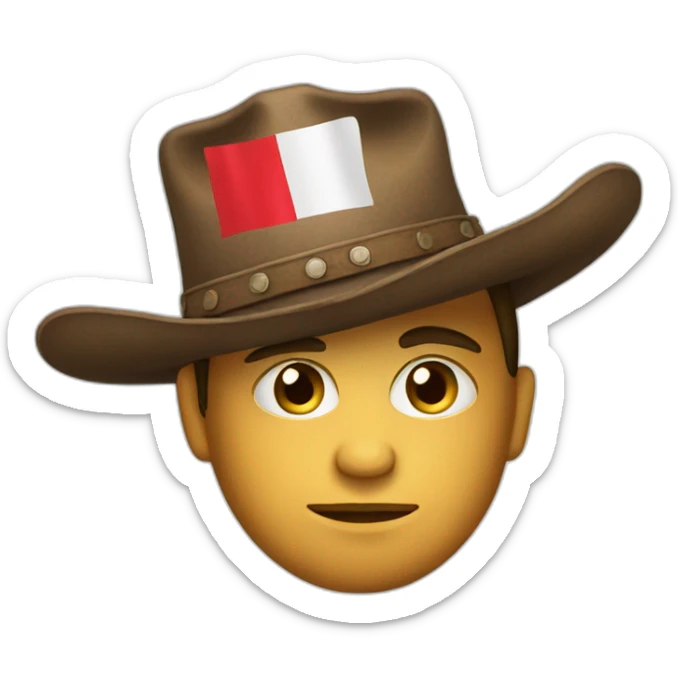 pensive face with the colors of the polish flag wearing a cowboy hat sticker